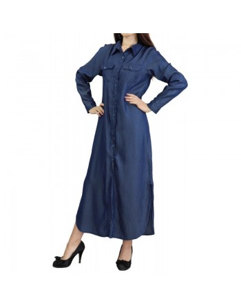 Robe chemise longue pour femme de marque Amelis Paris - Couleur jean brut 