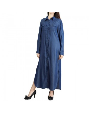 Robe chemise longue pour femme de marque Amelis Paris - Couleur jean brut 
