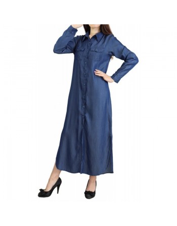 Robe chemise longue pour femme de marque Amelis Paris - Couleur jean brut 