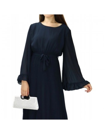 Robe longue plissée avec manches évasées - Taille Standard - Couleur Bleu marine 