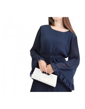 Robe longue plissée avec manches évasées - Taille Standard - Couleur Bleu marine 