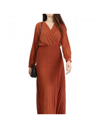 Robe longue cache-coeur plissée avec doublure - Couleur rouille 