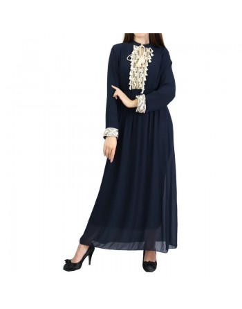 Robe fluide pour femme avec strass et pompons - Couleur Bleu nuit 