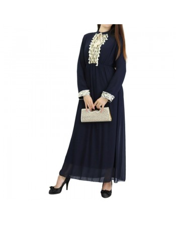Robe fluide pour femme avec strass et pompons - Couleur Bleu nuit 