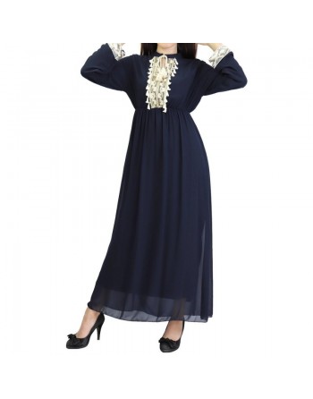 Robe fluide pour femme avec strass et pompons - Couleur Bleu nuit 