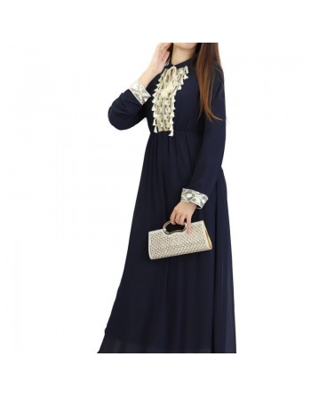Robe fluide pour femme avec strass et pompons - Couleur Bleu nuit 