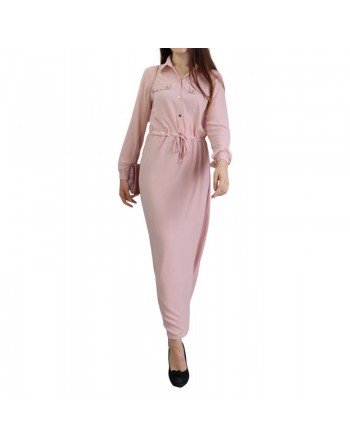 Robe de ville boutonnée manches longues pour femme - Couleur Rose pale 