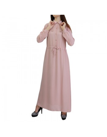 Robe de ville boutonnée manches longues pour femme - Couleur Rose pale 
