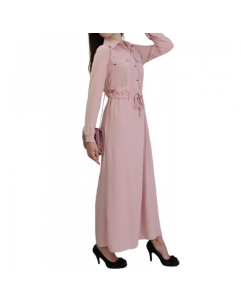 Robe de ville boutonnée manches longues pour femme - Couleur Rose pale 
