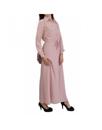 Robe de ville boutonnée manches longues pour femme - Couleur Rose pale 