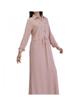 Robe de ville boutonnée manches longues pour femme - Couleur Rose pale 