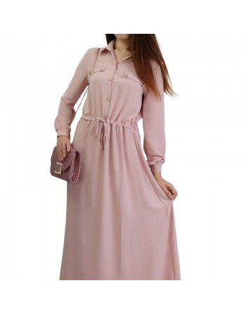 Robe de ville boutonnée manches longues pour femme - Couleur Rose pale 