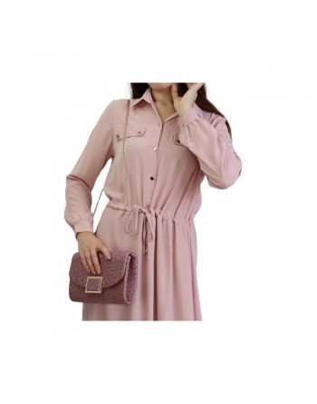 Robe de ville boutonnée manches longues pour femme - Couleur Rose pale 