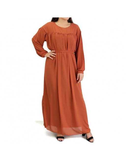 Robe longue et ample entièrement doublée avec ceinture - Couleur Rouille Robe longue et ample entièrement doublée avec ceinture - Couleur Rouille
