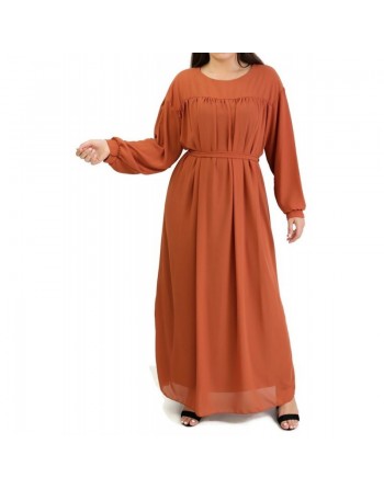 Robe longue et ample entièrement doublée avec ceinture - Couleur Rouille 