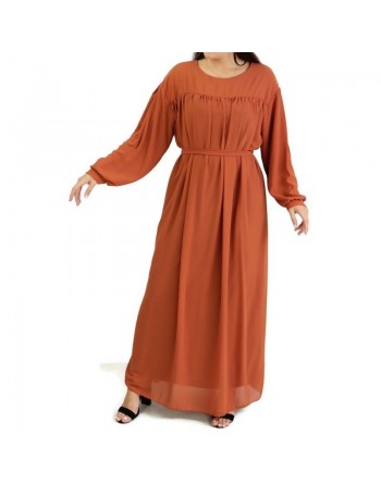Robe longue et ample entièrement doublée avec ceinture - Couleur Rouille 