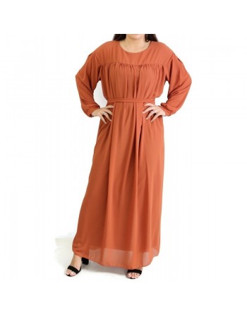 Robe longue et ample entièrement doublée avec ceinture - Couleur Rouille 