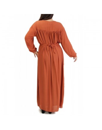 Robe longue et ample entièrement doublée avec ceinture - Couleur Rouille 
