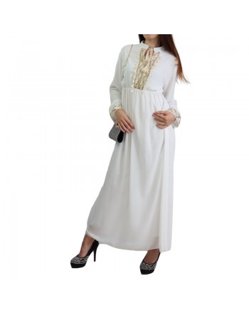 Robe fluide pour femme avec strass et pompons - Couleur Blanc 