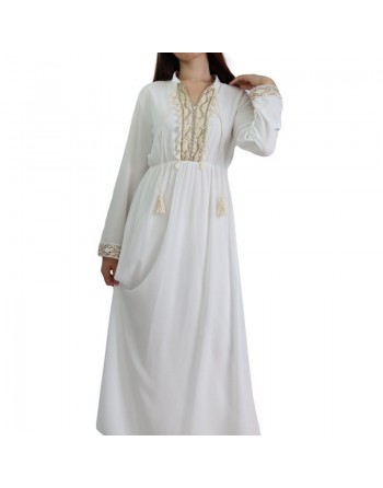 Robe fluide pour femme avec strass et pompons - Couleur Blanc 