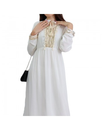 Robe fluide pour femme avec strass et pompons - Couleur Blanc 