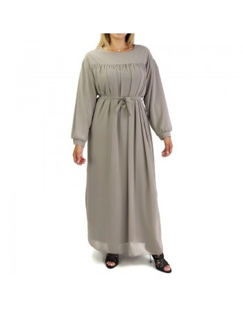 Robe longue et ample entièrement doublée avec ceinture - Couleur Taupe 