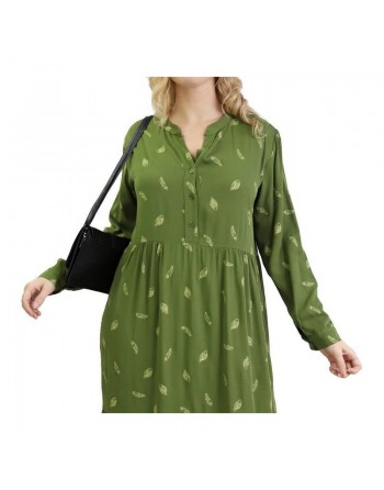 Robe longue ample à motifs plumes - Couleur verte 