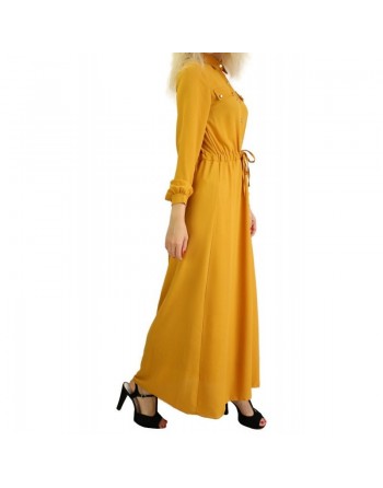 Robe casual boutonnée manches longues pour femme - Couleur Jaune moutarde 