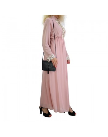 Robe fluide pour femme avec strass et pompons - Couleur Rose pale 
