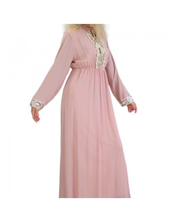 Robe fluide pour femme avec strass et pompons - Couleur Rose pale 