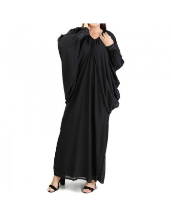 Robe Abaya modèle papillon pour femme - Taille standard - Couleur Noir 