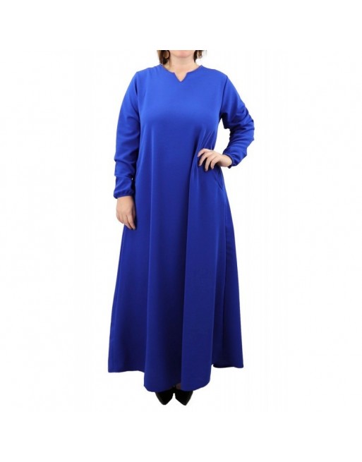 Robe longue basique évasée (Grande Taille) pour femme - Couleur Bleu roi Robe longue basique évasée (Grande Taille) pour femme - Couleur Bleu roi
