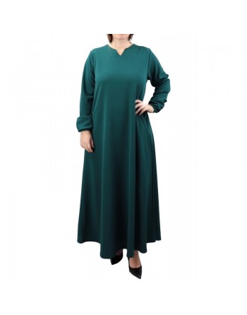 Robe simple longue et large évasée (grande taille) pour femme - Couleur Vert foncé 