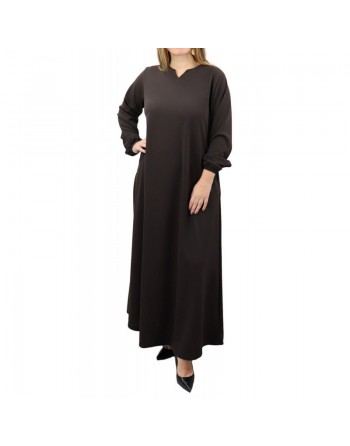 Robe casual longue évasée - Grande Taille - Couleur Marron foncé 