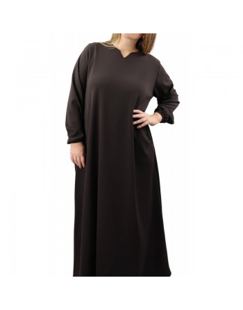 Robe casual longue évasée - Grande Taille - Couleur Marron foncé 