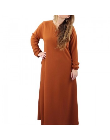 Robe longue casual basique évasée pour femme - Vêtements et Robes Grandes Tailles pour femmes - Couleur Brique 