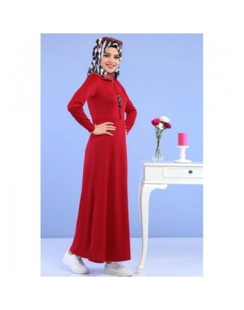 Robe longue décontractée sobre pour femme voilée - Couleur Rouge bordeaux (Robes et tenues pas cher pour hijab) 