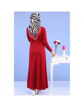 Robe longue décontractée sobre pour femme voilée - Couleur Rouge bordeaux (Robes et tenues pas cher pour hijab) 