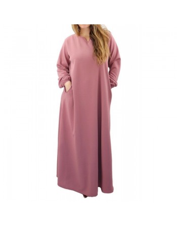 Robe simple longue évasée grande taille pour femme - Couleur Vieux rose 