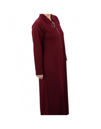 Robe longue fermeture zip avec ceinture pour femme (Grande Taille) - Rouge bordeaux 
