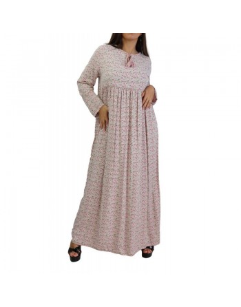 Robe longue viscose fluide et ample avec imprimé fleuri - Couleur Rose 