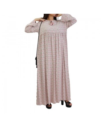 Robe longue viscose fluide et ample avec imprimé fleuri - Couleur Rose 