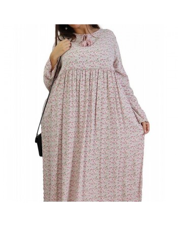 Robe longue viscose fluide et ample avec imprimé fleuri - Couleur Rose 