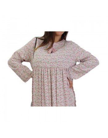 Robe longue viscose fluide et ample avec imprimé fleuri - Couleur Rose 