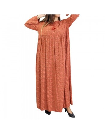 Robe longue viscose fluide et ample avec imprimé fleuri - Couleur Rouille 