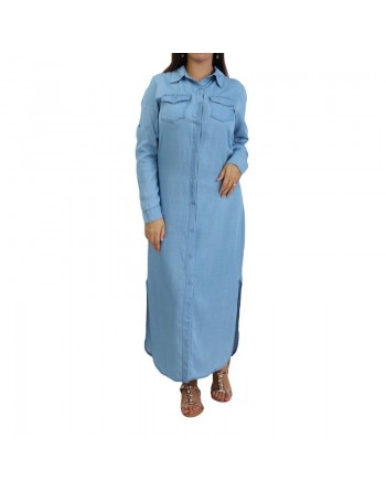 Robe chemise longue pour femme de marque - Couleur bleu jean clair 