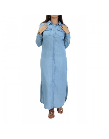 Robe chemise longue pour femme de marque - Couleur bleu jean clair 