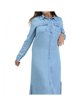 Robe chemise longue pour femme de marque - Couleur bleu jean clair 