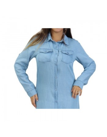 Robe chemise longue pour femme de marque - Couleur bleu jean clair 