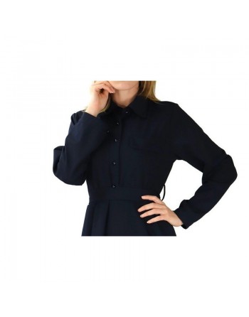 Robe Longue boutonnée avec Col Chemisier et ceinture de couleur bleu nuit 